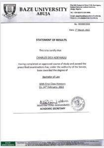 Statement of Result of Charles Deji Adeyanju