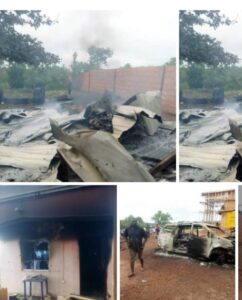 Picture of the burnt down Hotel at Ejule in Ofu Local Government Area, Kogi State
